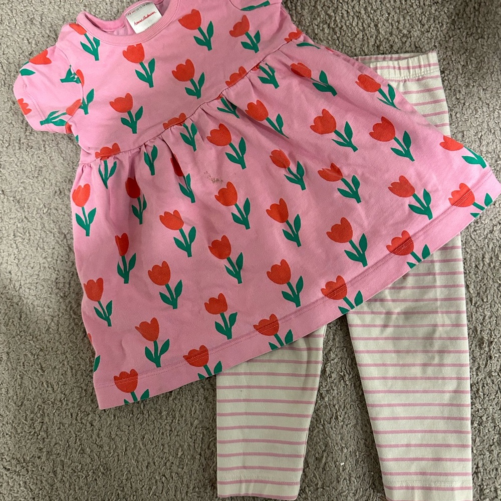 Hanna Andersson Pink Tulip Dress with Striped Leggings